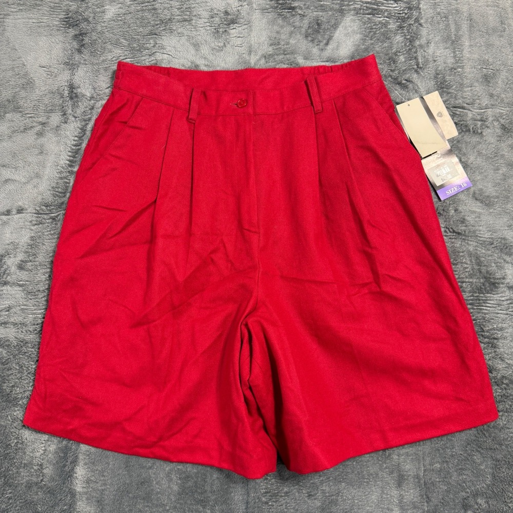 Sag Harbor Wool Shorts Womens 16 Red Pleated High Waist Vintage 3606